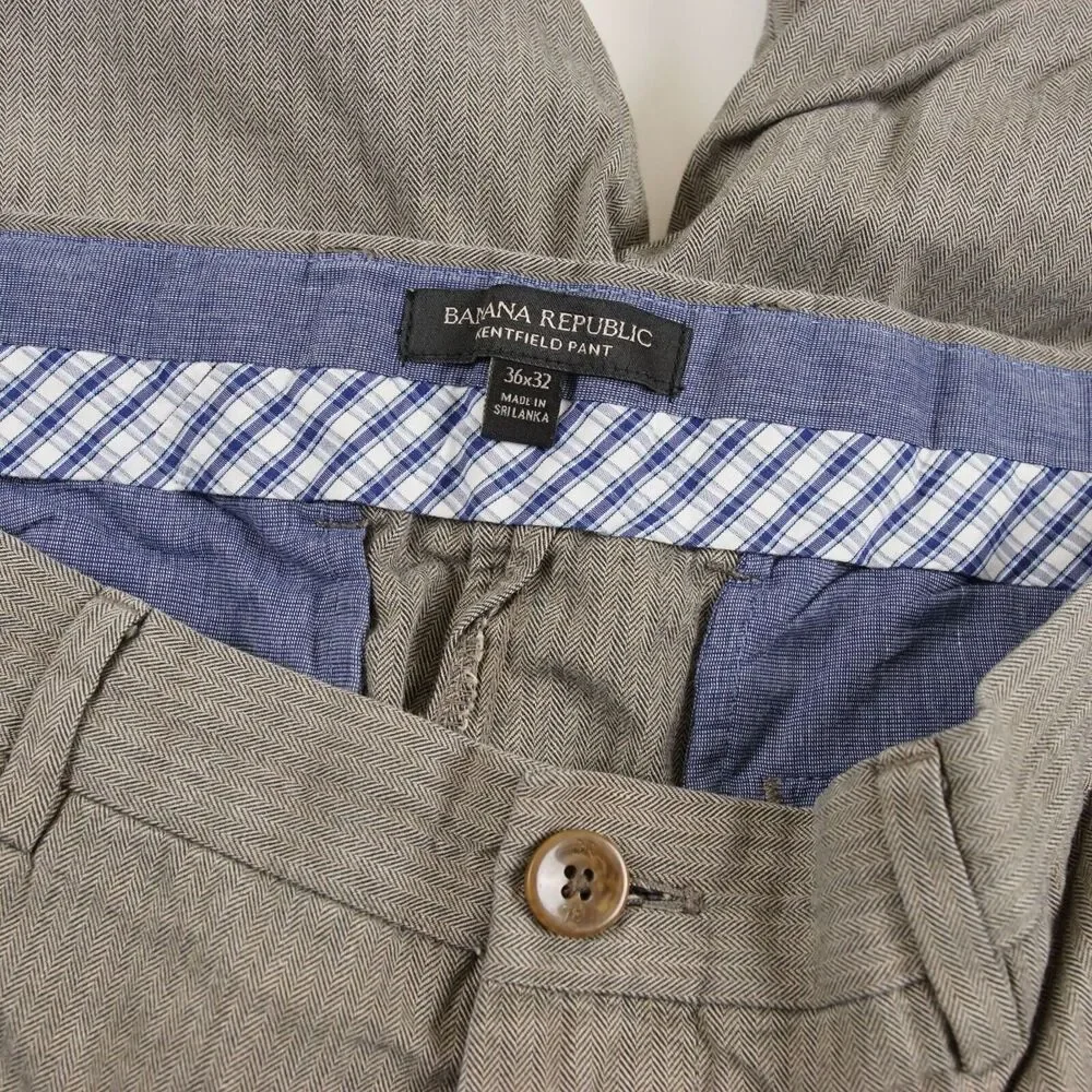 Banana Republic Kentfield Straight Fit Pant Harringbone Gray Pants Mens 36 x 32